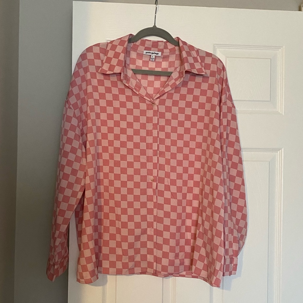 Pretty Garbage Pink Checkered Button Down Collared Shirt